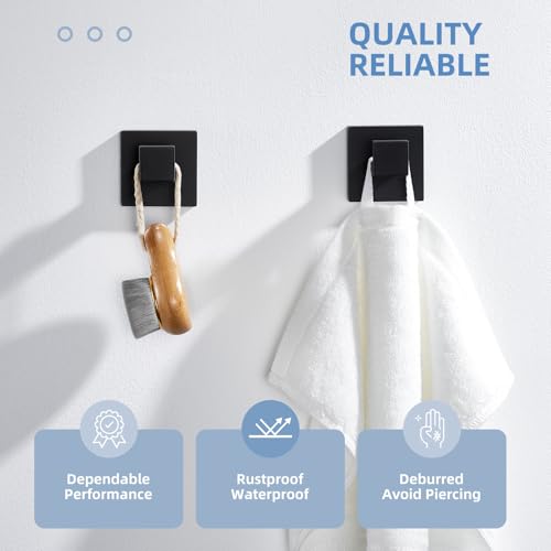 Matte Black Towel Hooks for Bathroom (2 Count)