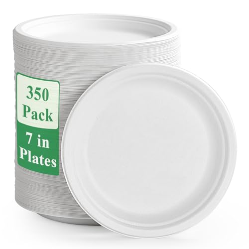 350 Pack Compostable Bagasse Paper Plates 6.9 inch (350 Count)