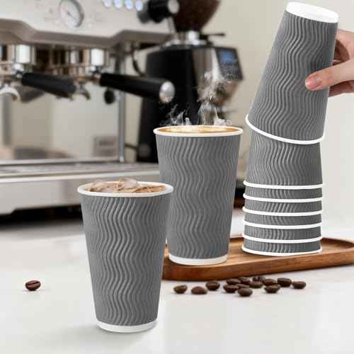 500 Pack 16 oz Coffee Cups Disposable Insulated Paper Cup Gray (500 Count)