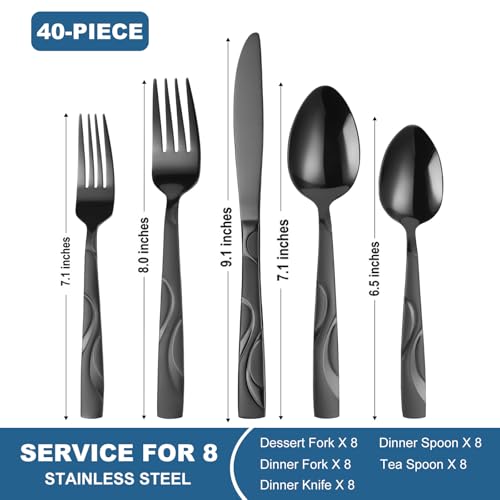 40 Piece Black Silverware Set for 8 (40 Count)