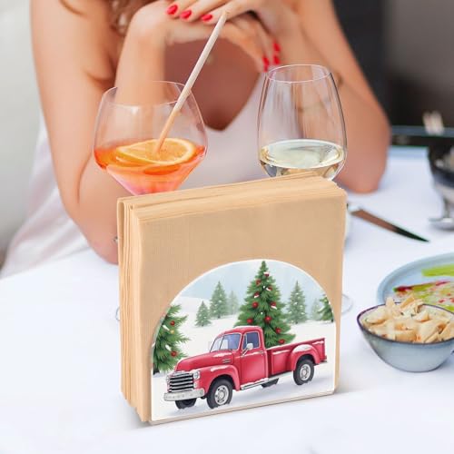 Christmas Red Truck Pine Tree Napkin Holder for Table Paper Napkins Holder Acrylic Tissue Dispenser Kitchen Dining Room Bathroom Party Car Decor