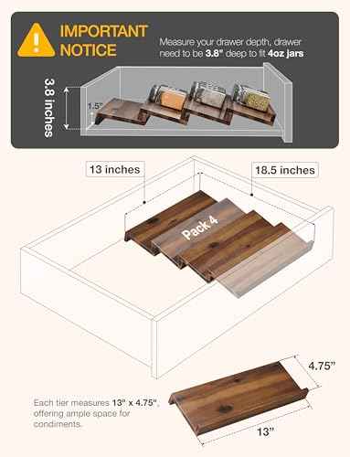 Acacia Wooden Spice Rack Organizer for Cabinet (4 Count)