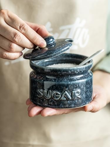 10oz Ceramic Sugar Bowl with Lid and Spoon for Coffee Bar (13.59 Count)