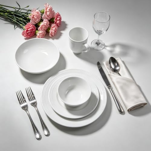 HomeVSS 20 Piece Pearl Dots Stoneware Dinnerware Set