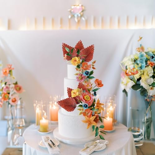 6Pcs Paper Palm Fan Cake Toppers Palm Spear Leaves Fan Cupcake Toppers Cake Insert Decorations Craft DIY Cake Bakeware Decoration for Birthday Wedding Party Supplies Light Rose Gold (6 Count)