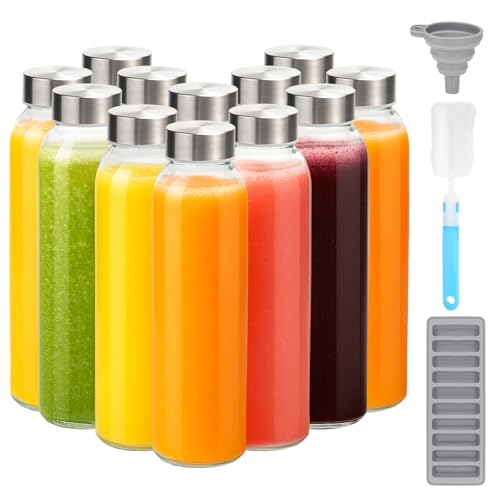 18 oz Glass Water Bottles with Stainless Steel Lids (12 Count)