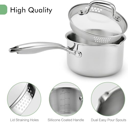 4.0 Quart Stainless Steel Pot Saucepan with Glass Strainer Lid