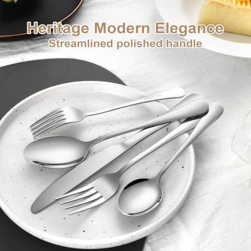 Silverware Set 30 Piece Stainless Steel Flatware Set Silverware Utensils for 6 People Includes Forks Knives Spoons & Salad Forks Dishwasher Safe for Home Restaurant or Outdoor Use (30 Count)