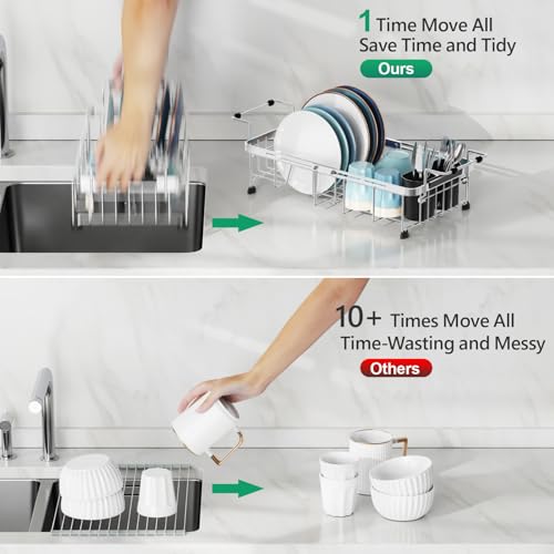 Small Sink Dish Drying Rack with Cup Holder