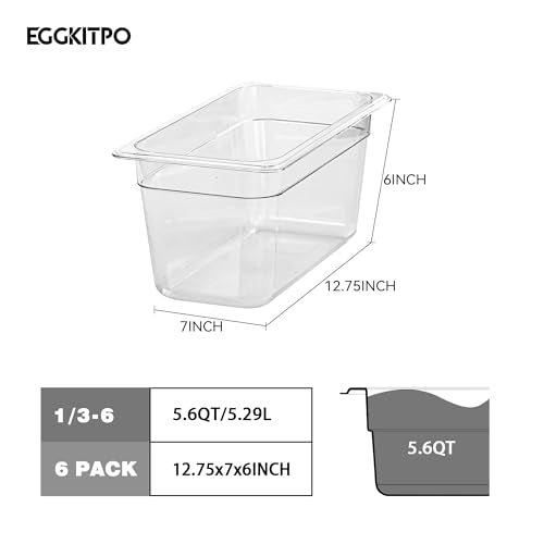 1 3 Size Food Containers 6 Pack 6 Inch Deep Pan Clear BPA free Polycarbonate Stackable Commercial Hotel Pan for Food Serving Freezer Safe (6 Count)