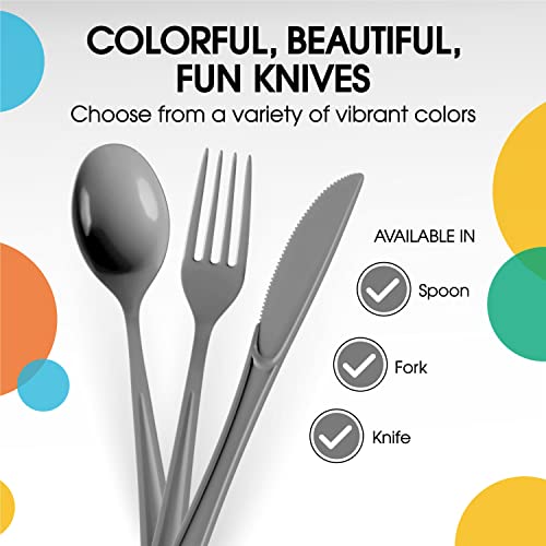 Party Solids Silver Plastic Spoons 200 Pieces Silver Spoons Disposable Utensils Heavy Duty Plastic Cutlery Set Disposable Cutlery Sets Flatware Sets Silverware Set Party Supplies & Party Tableware (200 Count)