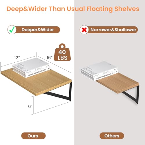 16W x 12D Deep Floating Shelves Set of 2 Oak (2 Count)