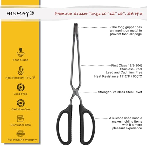 10" 12" 16" Stainless Steel Kitchen Scissor Tongs Set