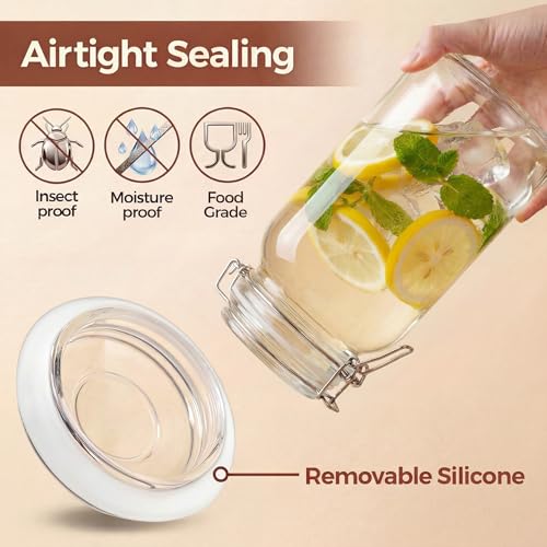 50oz Large Square Glass Jars with Airtight Lids (3 Count)