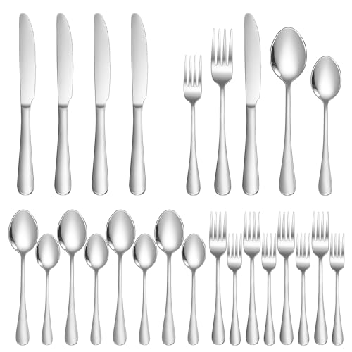 Silverware Set 20 Piece Stainless Steel Flatware Set Silverware Utensils for 4 People Includes Forks Knives Spoons & Salad Forks Dishwasher Safe Durable Tableware for Home Restaurant or Outdoor Use (20 Count)