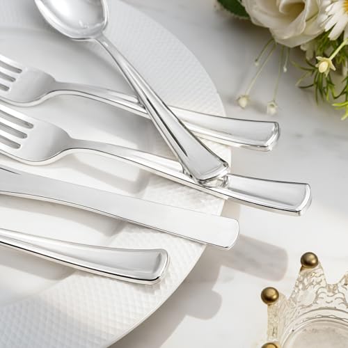 200Pcs Silver Plastic Cutlery