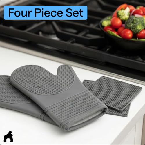 BPA Free Silicone Oven Mitts and Pot Holders Set (4 Count)