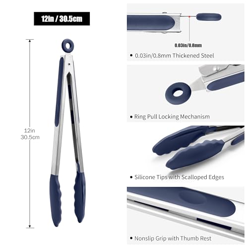 Kitchen Tongs with Silicone Tips for Cooking Serving