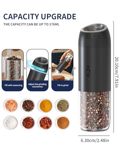 Rechargeable Electric Salt and Pepper Grinder Set with Base (2 Count)