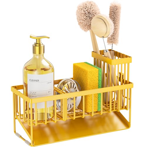 Lemon Yellow Sink Caddy Organzier with High Brush Holder