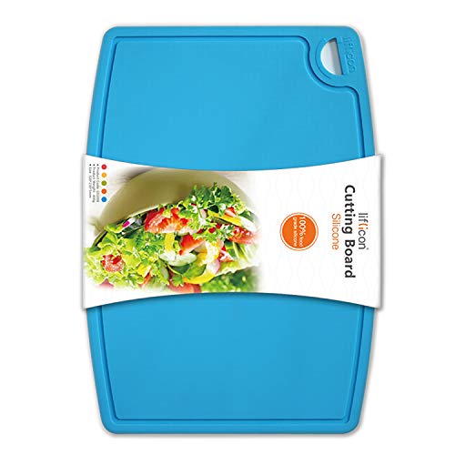 Thick Silicone Cutting Board 12.6'' x 9.1'' Foldable & Flexible Design Juice Grooves Easy Grip Handle Dishwasher Safe (5 Count)