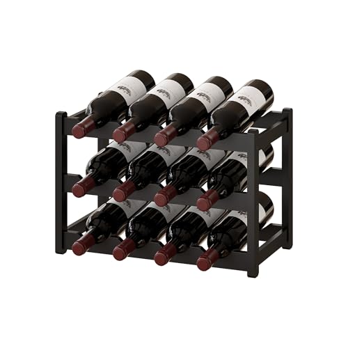 Bamboo Wine Rack Wine Storage Cabinet Shelf 12 Bottle Wine Racks Countertop Sturdy for Kitchen Dining Room Pantry