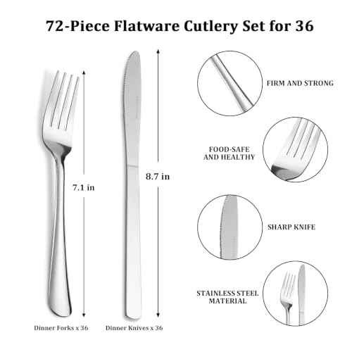 72 Pieces Stainless Steel forks and knives Dinner Flatware Set (72 Count)