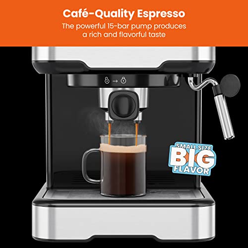 6-in-1 Espresso Machine with Steamer, One-Touch Single or Double Shot Maker, Coffee Cappuccino Machine, Latte Built-In Milk Frother Stainless Steel