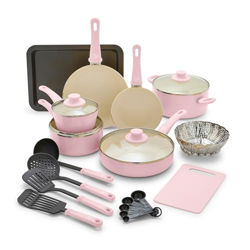 Soft Grip Healthy Ceramic Nonstick 18 Piece Kitchen Cookware Pots and Frying Sauce Saute Pans Set
