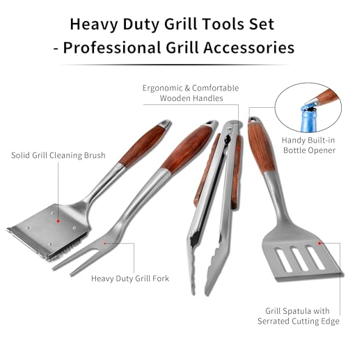 Heavy Duty Grilling Accessories Rose Wooden BBQ Grilling Tools Set (3 Count)