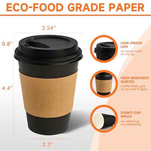 500 Pack 12 oz Disposable Coffee Cups with Lids and Sleeves (500 Count)