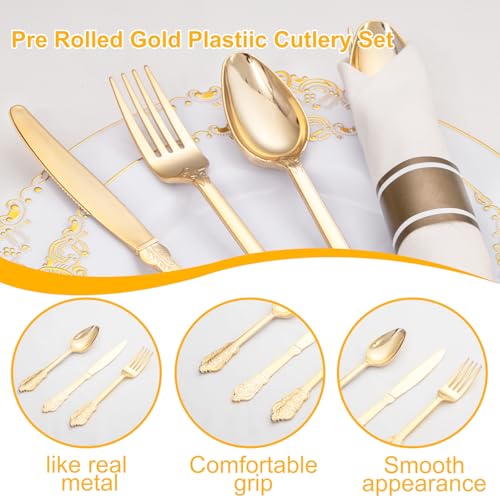 400PCS Gold Wrapped Silverware Disposable Fancy for Parties Weddings (400 Count)