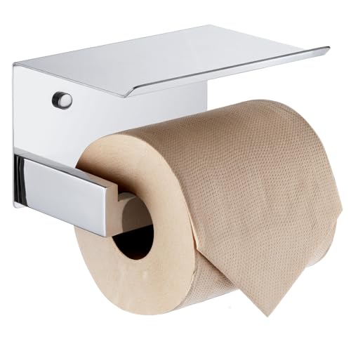 Toilet Paper Holder with Shelf Chrome Bathroom Toilet Roll Holder for Restroom T