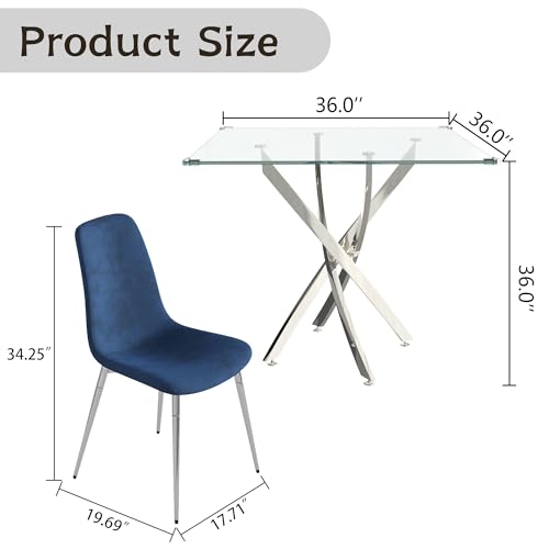 36" Square Glass Dining Table Set for 4