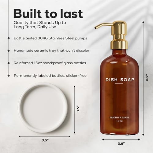 Luxury Glass Dish Soap Dispenser for Kitchen Sink by Brighter Barns