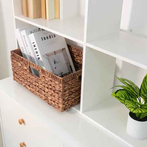 KOKODO Pack 1 COLORED Large Rectangular Water Hyacinth Wicker Storage Basket with Handles and Built
