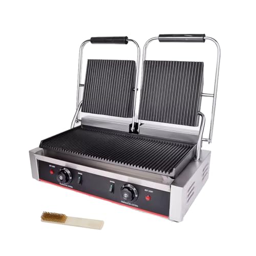Commercial Panini Press With Grooved Grill Sandwich Maker Machine Electric Contact Grill Single