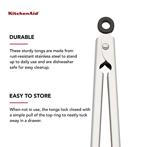 Gourmet Stainless Steel Serving Tongs with Hang Hook and Secure Closing Lock