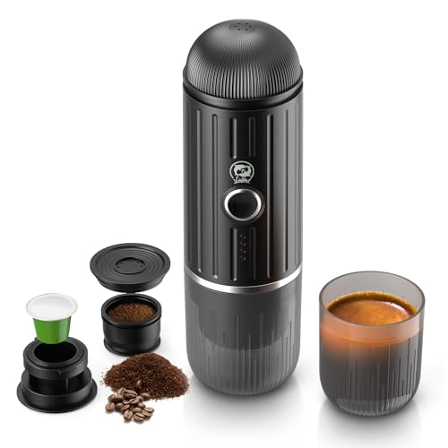 2-in-1 Portable Espresso Maker For Nespresso Pod＆Ground,Black (2.7 Ounce)