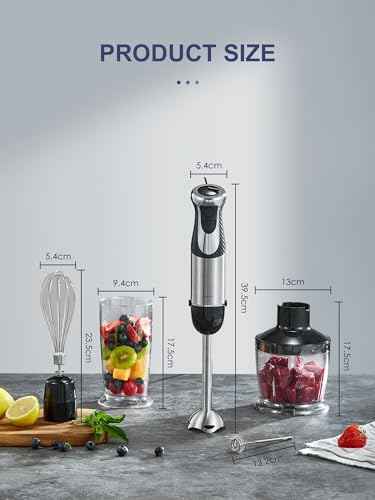 5-in-1 Hand Immersion Blender 1000W Handheld, Copper Motor Stainless Steel Blade Stick Blender, Mixing Beaker, Food Processor, Whisk, Milk Frother, for Smoothies Puree Baby Food (Black1)
