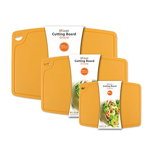 Silicone Thick Cutting Boards Mats Set of 3pcs Foldable & Flexible Design Juice Grooves Easy Grip Handle Dishwasher Safe for Kitchen