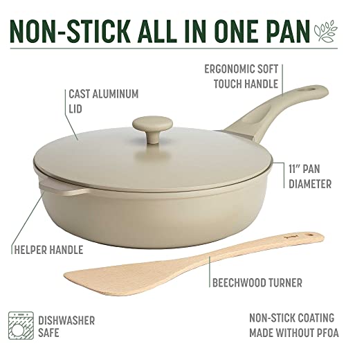 All-in-One Pan, Multilayer Nonstick Cookware Set, High-Performance Construction, Multipurpose Design Replaces Multiple Pots and Pans, Dishwasher Safe, 11-Inch, 4.4-Quart Capacity, Linen