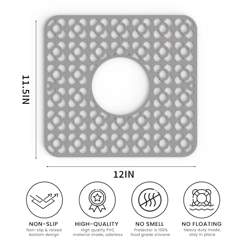 2PCS Sink Mats Sink Protectors Dish Racks Dishwasher Safe Grid Mats for Kitchen Sink Silicone Protect Sink from Stains Damage Scratches Non Slip Heat Resistant Rust Resistant 11"X12" Grey (2 Count)