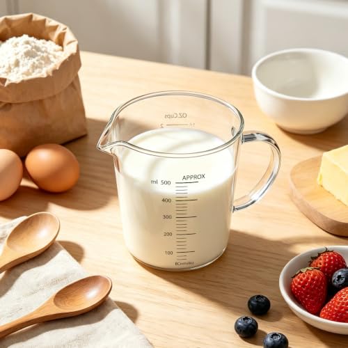 Glass Measuring Cups High Borosilicate 500ML 2CUPS [Insulated Handle
