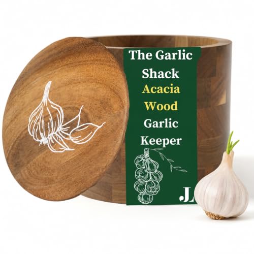 The Garlic Shack Acacia Wood Garlic Keeper For Counter With Lid 4 Inch