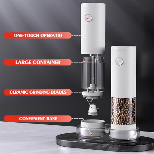 Electric Salt and Pepper Grinder Set Automatic Battery Pepper Mill Shakers Kitchen Gadgets Adjustable Coarseness Upgraded Larger Capacity with Led Birthday Gifts for Women