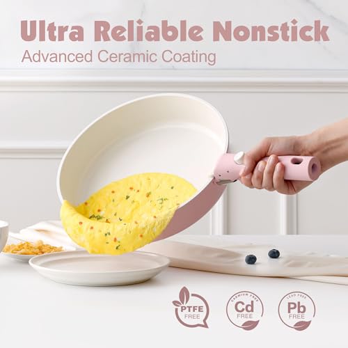 24 Piece Ceramic Detachable Handle Pots and Pans Set Pink