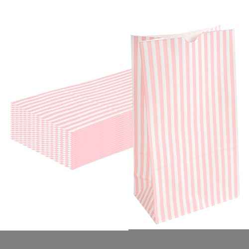 Pink And White Stripe Paper Bag (100 Count)
