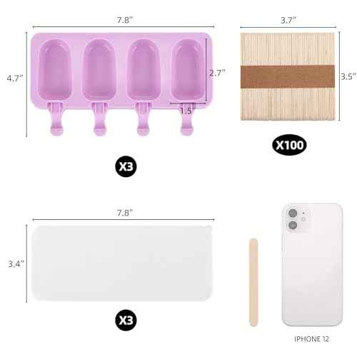3 Set Violet Samll Popsicles Molds with Lids and 100 Pieces Wooden Popsicles Sticks (3 Count)
