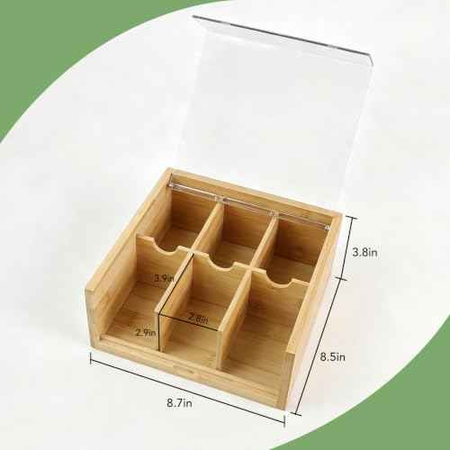 Bamboo Tea Bag Organizer Storage Box with 6 Compartments